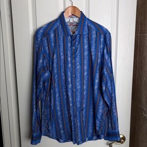 Robert Graham Blue Striped Long-Sleeve Men’s Dress Shirt